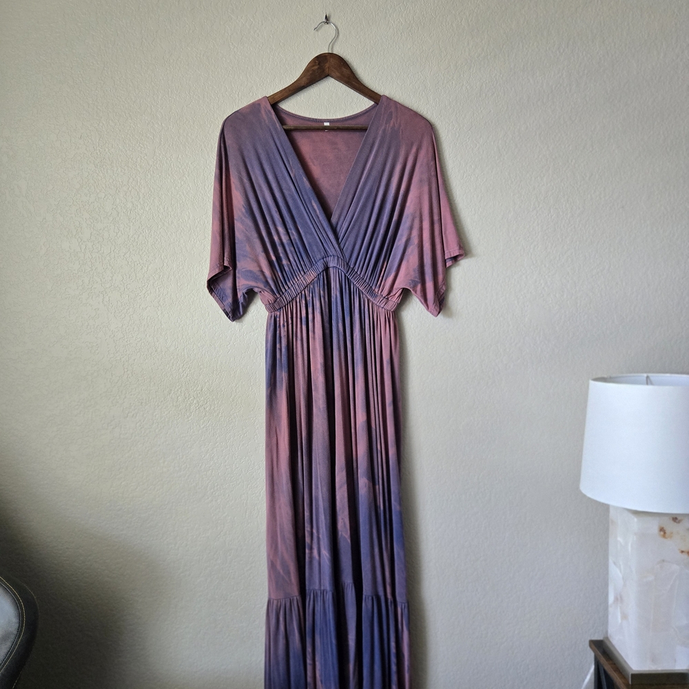 Purple and Pink Pleated Wrap Maxi Dress